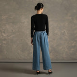 Straight-Leg Denim Pleated Pants