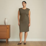 Padded Shoulder Side Ruched Dress
