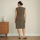 Padded Shoulder Side Ruched Dress