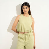 Linen Blend Balloon Top