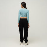 Cropped Ribbed Long Sleeve Top