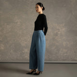 Straight-Leg Denim Pleated Pants