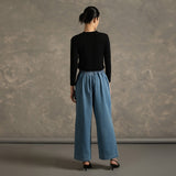 Straight-Leg Denim Pleated Pants