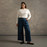 Straight-Leg Denim Pleated Pants