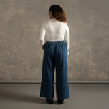 Straight-Leg Denim Pleated Pants