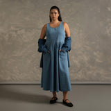 Gathered Waist Denim Midi Dress