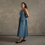 Gathered Waist Denim Midi Dress