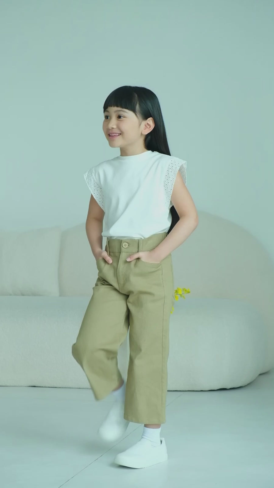 Girl Straight-Leg Twill Stretchy Pants