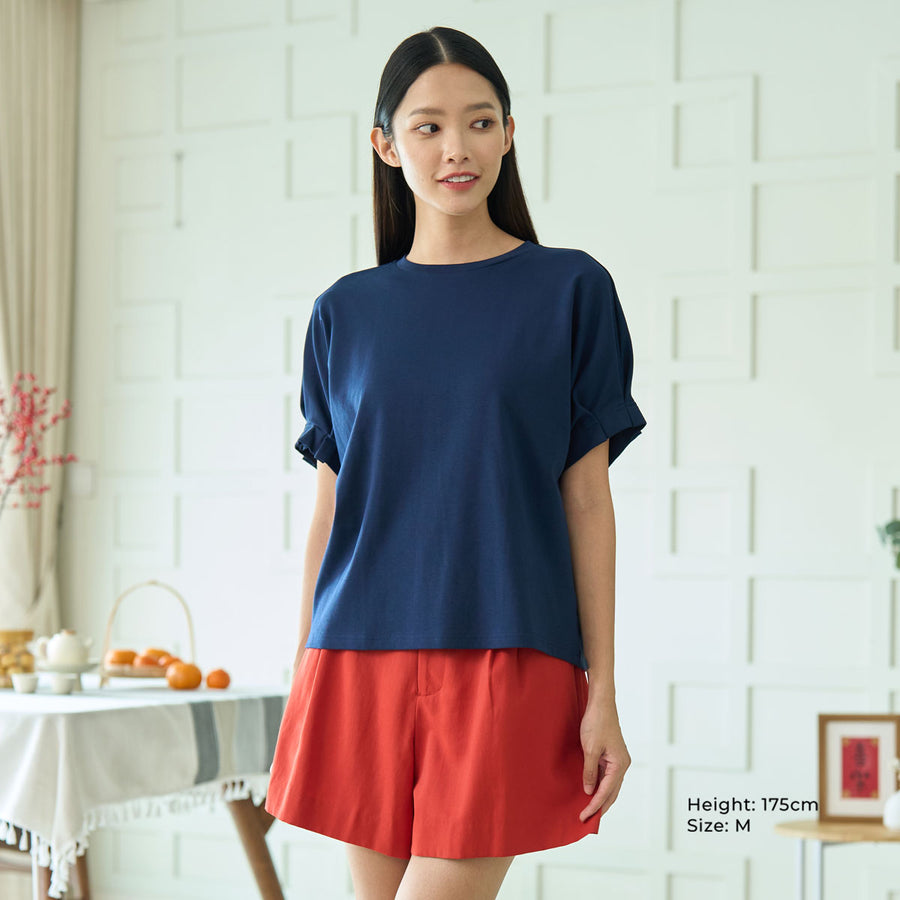 Relaxed-Fit Pleated Short Sleeve Top