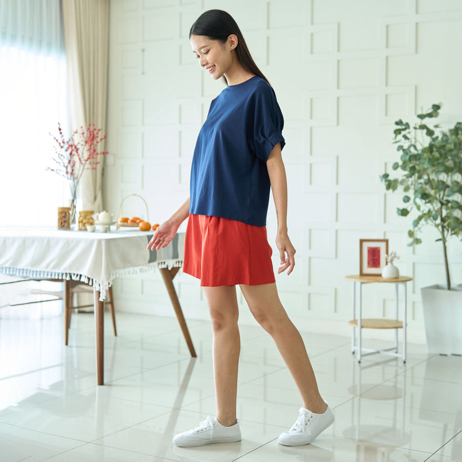 Relaxed-Fit Pleated Short Sleeve Top