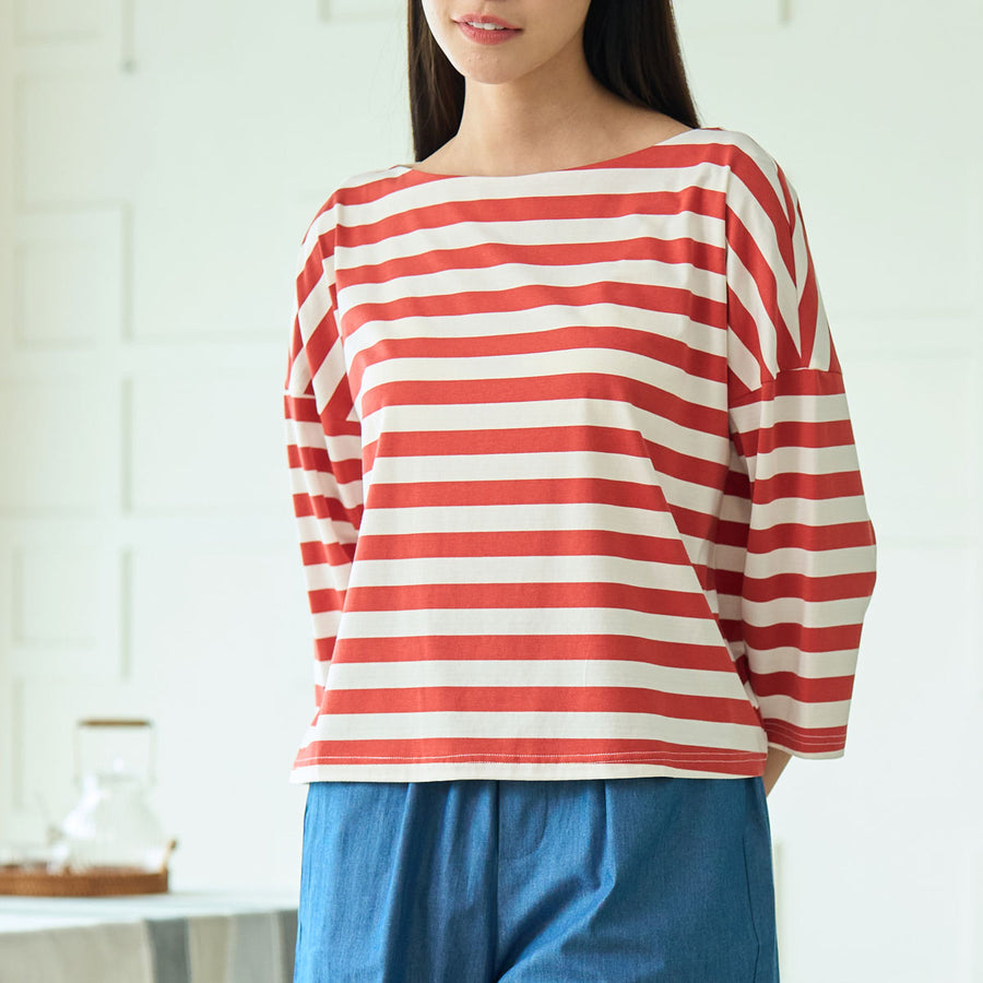 Oversized Boat Neck Long Sleeve T-Shirt