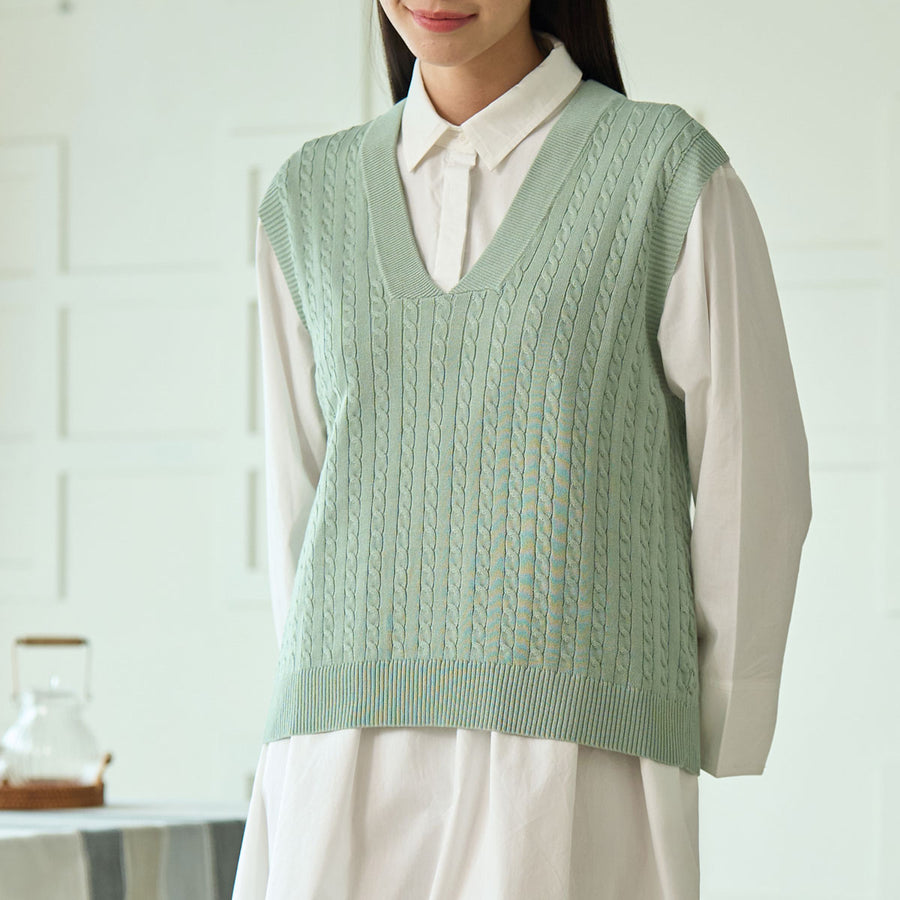 V-Neck Cable Knit Vest