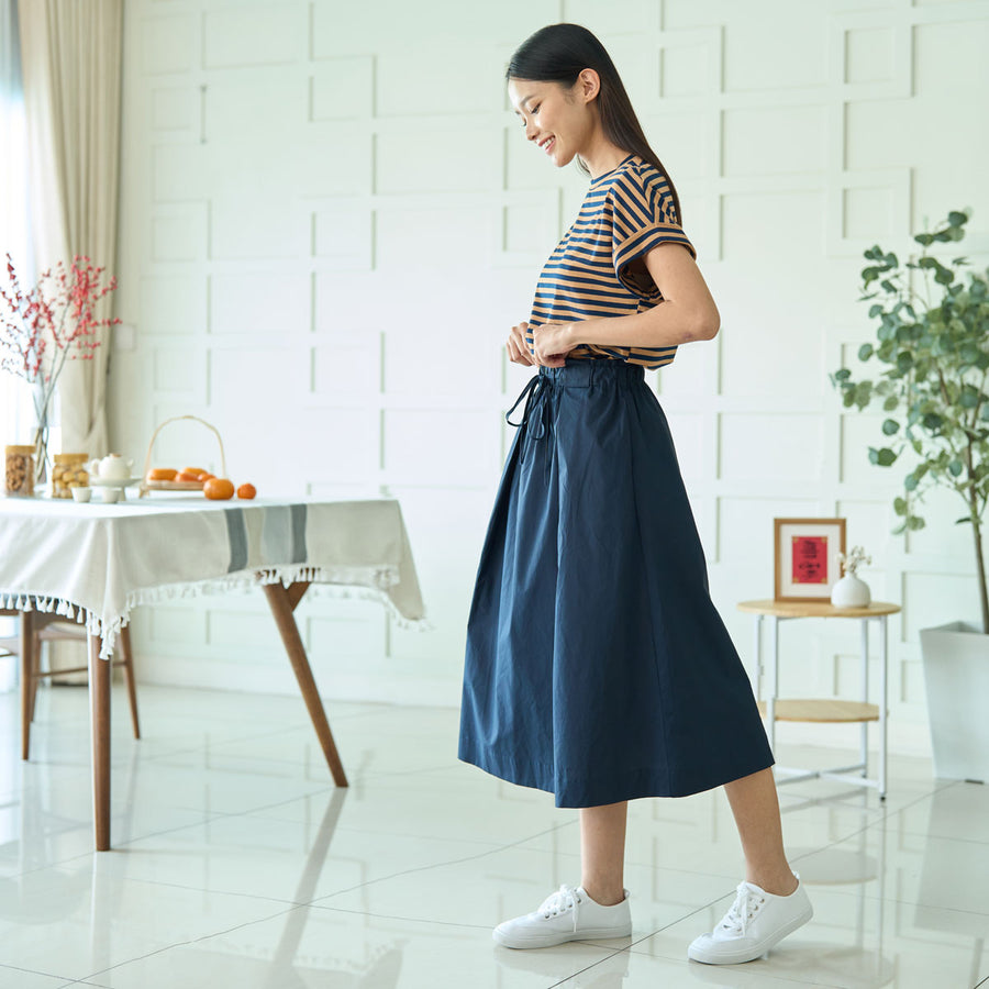 Box Pleat A-Line Midi Skirt
