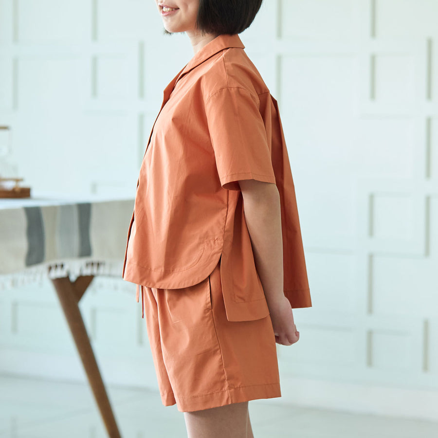 Girl Shawl Collar Short Sleeve Shirt