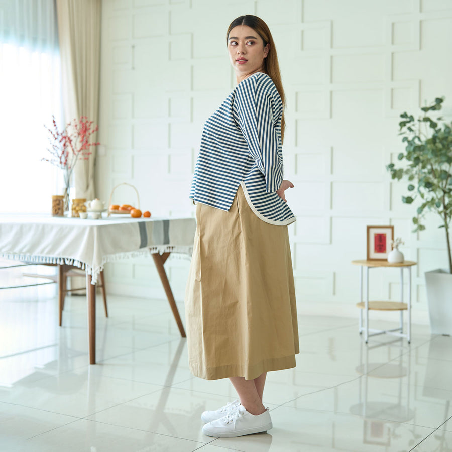 Box Pleat A-Line Midi Skirt