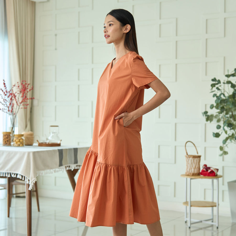 V-Neck Flare Midi Dress