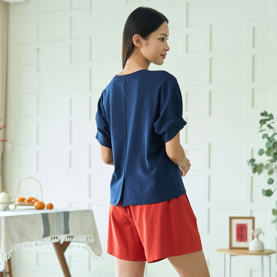 Relaxed-Fit Pleated Short Sleeve Top