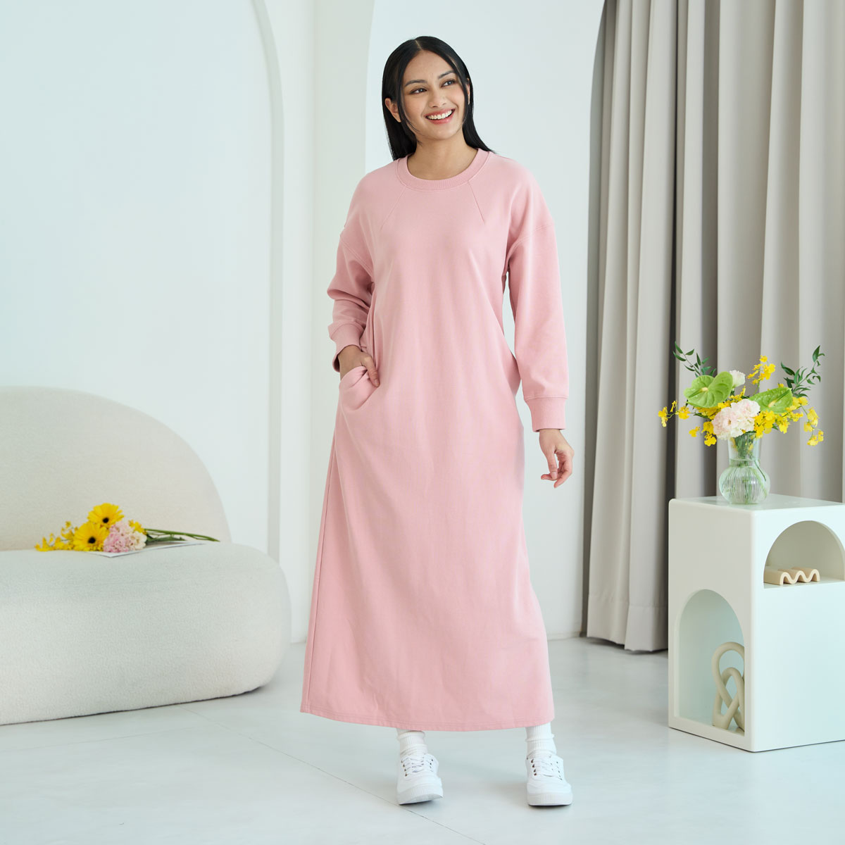 Auri Waffle Long Sleeve Maxi Dress | Sizes S to 3XL | Pink & Black ...