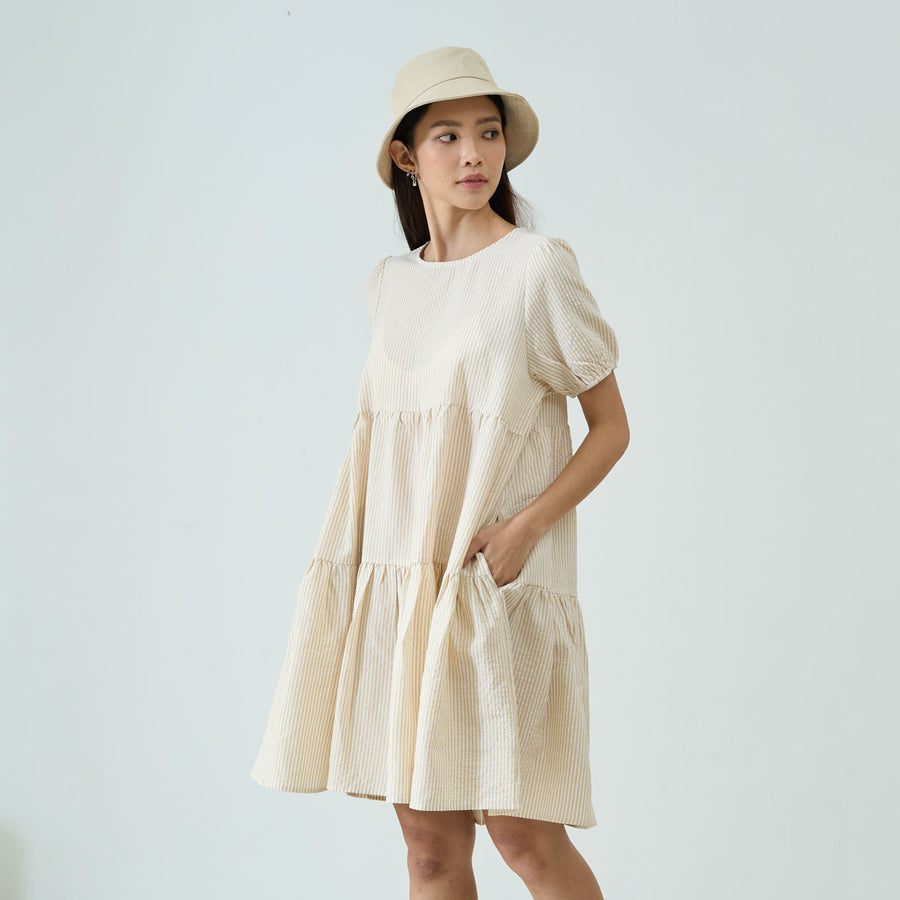 Relaxed-Fit Tiered Midi  Dress