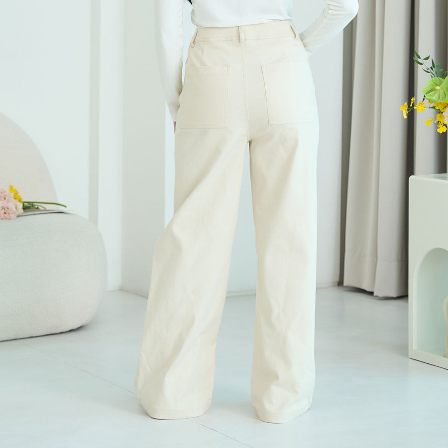 Straight-Leg Twill Stretchy Pants